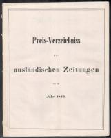 1852 Preis-Verzeichniss der ausländischer Zeitungen für das Jahr 1852 + 2 db kiegészítő nyomtatvány