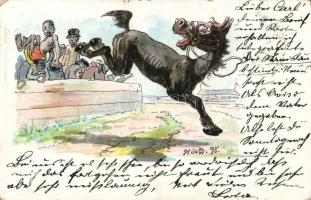 Horse, black child litho