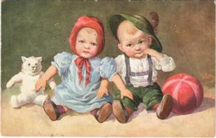 1914 Children art postcard, dolls. Raphael Tuck & Sons Oilette Serie Charakterpuppen No. 809. (EB)
