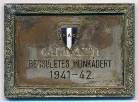 1942. Becsületes munkádért ezüstözött Br plakett, zománcozott KAC (Kolozsvári AC) címerrel (55x40mm) T:2