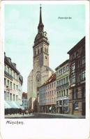 München, Munich; Peterskirche, Peters Keller, F.S. Kustermann / church, street, shops