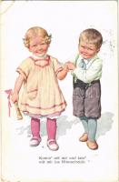 1919 Komm mit mir und tanz mit mir ins Himmelreich / Children art postcard, romantic couple. B.K.W.I. 777-4. s: K. Feiertag (EB)