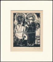 Kondor Béla (1931-1972): Találkozások. Fametszet, papír, paszpartuban, utólagos jelzéssel, 13,5×11 cm