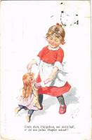 1915 Dreh dich, Püppchen... / Children art postcard, girl with doll. B.K.W.I. 525-4. s: K. Feiertag (EB)
