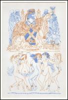 Reich Károly (1922-1988): Erotikus illusztráció, nyomat paszpartuban, utólagos jelzéssel, kis gyűrőd...