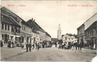 1911 Miava, Myjava; Fő utca, Altman Lipót, Grünwald Adolf üzlete / Hlavnia ulica / main street, shops (EM)