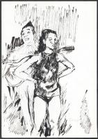 Schey Ferenc (1925-1997): Lantos és a lány. Tus, papír, jelzett, utólagos jelzéssel, 30,5×21,5 cm