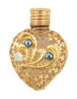 Parfümös üvegcse, kis szív alakú, fém borítású üveg. 45 mm