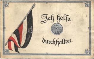 1915 Ich helfe durchhalten. Deutsches Reich 5 Pfennig / German flag and coin. Emb (worn corners)