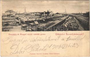 1901 Budapest XVIII. Pestszentlőrinc, Pusztaszentlőrinc, Szentlőrinc; Orenstein és Koppel mezei vasutak gyára, iparvasút, munkások. Podoletz Gusztáv kiadása