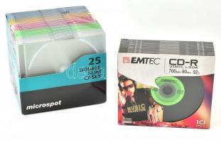 10 db Emtec írható CD-lemez, bontatlan csomagolásban + 25 db Microspot dupla CD tok, bontatlan csomagolásban