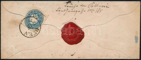 ~1865 15kr + 10kr on the back on registered cover to Germany ~1865 Szakadtan felragasztott 15kr + a ...