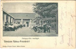 1901 Budapest XV. Rákospalota, Csörgey-féle vendéglő kerthelyisége, cigány muzsikusok, cimbalom. Fischer Dezső kiadása (EB)