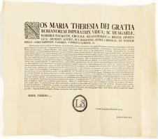 1768 Mária Terézia rendeletének latin nyelvű hirdetménye, hajtva
