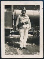 1930 Zalaegerszegi pókhasú, vidám tűzoltó szerkocsival., feliratozott 6x9 cm