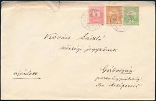 1900 Ajánlott levél 5 kr + Turul 5f + 30f vegyes bérmentesítéssel Gáborjánra