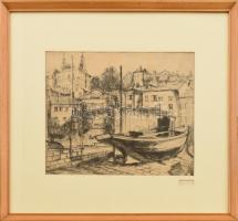 Élesdy István (1912-1987): Hajó. Rézkarc, papír, jelzett. Üvegezett fa keretben. 24,5x31,5 cm