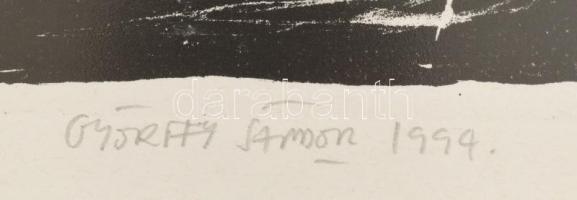 Győrffy Sándor (1951-): UFO, 1999. Litográfia, papír, jelzett, számozott (9/15). Üvegezett fa keretb...