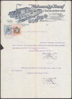 1914 Bp., Malomsky József Asztalosárugyárának fejléces levélpapírja, okmánybélyegekkel, kis szakadással