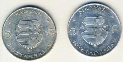 1947. 5Ft Ag "Kossuth" (2x) T:2/3,3 ph