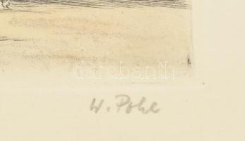 W. Pohl jelzéssel: Halle, főtér. Színes rézkarc, papír. Üvegezett keretben. 24,5x18,5 cm