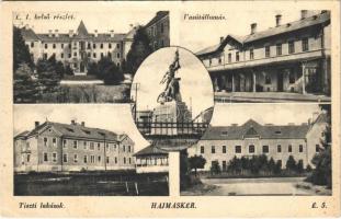 1941 Hajmáskér, É. 1. belső részlet, Vasútállomás, Tiszti lakások, Hősök szobra, emlékmű, É. 5. (EK)