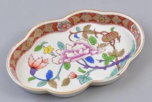 Herendi Paon de Peking/ Pekingi páva (PP) mintás porcelán tálka. Kézzel festett, jelzett, kopással / Hand painted porcelain with Chinese peacock pattern 13,5x9 cm