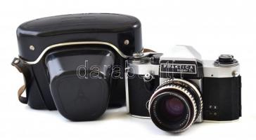 Praktica Super TL fényképezőgép Pancolar f=1,8/50 objektívvel, eredeti műbőr tokjában / Praktica Super TL photo camera with Pancolar f=1,8/50 lens, in origial case