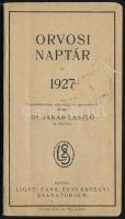 1927 Orvosi naptár orvostörténelmi adatokkal és jegyzetekkel, kiadja: Liget-, Park- és Svábhegyi Szanatórium, néhány bejegyzéssel 1944-ből, szakadt borítóval
