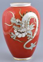 Schaubachkunst kínai, sárkány mintás porcelán váza. Rézben kézzel festett, jelzett, hibátlan. 26 cm
