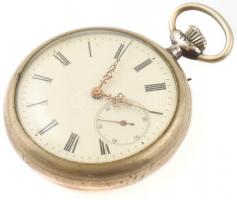 Zsebóra. Fém tokkal, hibátlan számlappal, szép, működő állapotban, jelzés nélkül. d: 50 mm