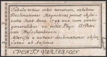 1744 Pieter van Musschenbroek (1692-1761) rézmetszetű világtérképe, Ausztrália nyugati és északi rés...