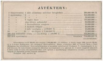 Budapest 1925. "Arany Sorsjegy" 10.000K értékű sorsjegye a "Magyar Nagyothallók Orszá...