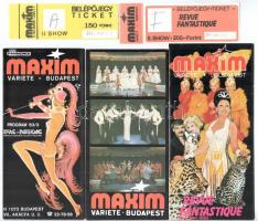 1983-84 Maxim varieté reklám prospektusok, műsorfüzet (3 db) + 2 db belépőjegy