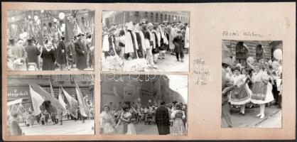 1961-1961 Május elsejei felvonulás, 14 db fotósarokkal rögzített fotó, 6,5×9 cm