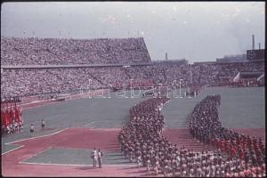 1953 Budapest, Népstadion avatása, egy néző színes diafelvételei, 11 kocka tekercsben