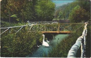 Pozsony, Pressburg, Bratislava; Vaskutacska-tó, híd / Eisenbrünnel-Teich (Eisenbründl) / Zelezná Studénka / spa, lake, bridge (vágott / cut)