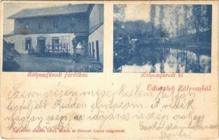 1901 Zólyom, Zvolen; Zólyomfüredi fürdőház és tó. Löwy Miksa és Steiner Lajos kiadása / spa, bath, lake (fl)