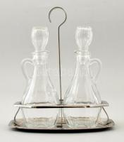 Ecet és olaj tartó asztali készlet. Üveg, fém. 23 cm