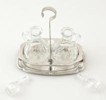 Ecet és olaj tartó asztali készlet. Üveg, fém. 23 cm