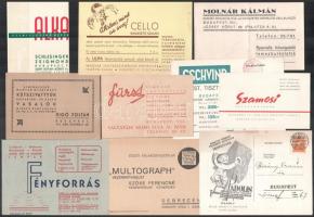 Különféle reklámkártyák (Szamosi Ingatlaniroda, Rigó Zoltán Mechanikai Gépüzem, Cello, stb.)