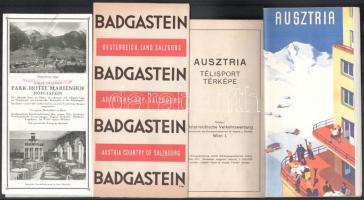 cca 1930-1940 Osztrák utazási prospektusok (Marienhof, Badgastein, Ausztria télisport térképe), 4 db
