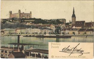 1900 Pozsony, Pressburg, Bratislava; vár, gőzhajó / castle, steamship