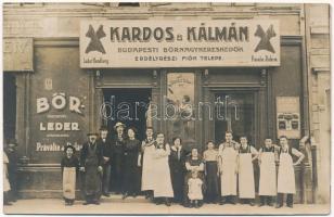 1912 Brassó, Kronstadt, Brasov; Kardos és Kálmán budapesti bőrnagykereskedők Erdélyrészi fióktelepe, üzlet bejárata / leather shop. Lang H. photo (szakadás / tear)