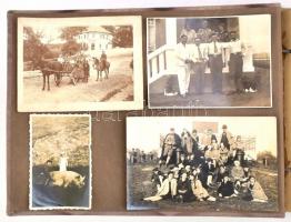cca 1920-1940 Családi fotóalbum, 315 db beragasztott fotóval (utazás, fürdőzés, katonai, stb. témában), vegyes méretben