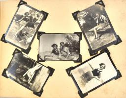 cca 1920-1940 Családi fotóalbum, 315 db beragasztott fotóval (utazás, fürdőzés, katonai, stb. témába...