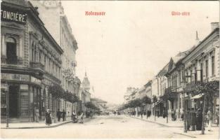 1910 Kolozsvár, Cluj; Unio utca, Fonciere biztosító, Hoffer József özvegye, Dukesz üzlete / street view, insurance company, shops (Rb)
