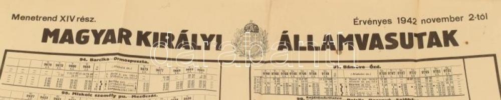 1942 MÁV menetrendi hirdetmény 100x70 cm