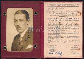 1933 Bp., Budapesti Mérnöki Kamara hivatalos igazolvány