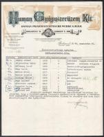 1946 Human gyógyszerüzem kft gyógyszertár fejléces levélpapírra írt dolgozói kimutatás